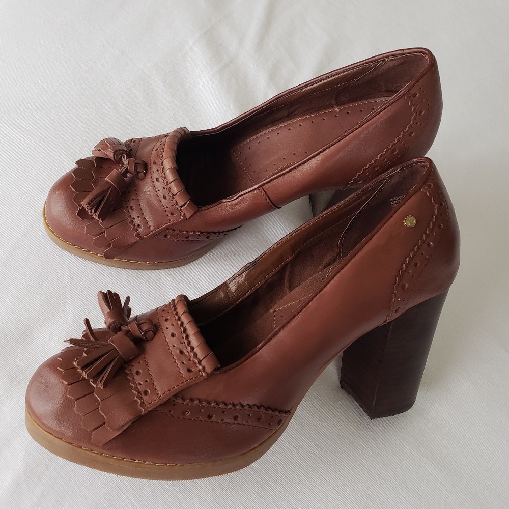 New GH Bass leather 3" heel kiltie tassel wingtips